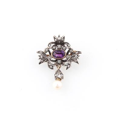 Altschliffdiamant Amethyst Brosche - Erlesener Schmuck