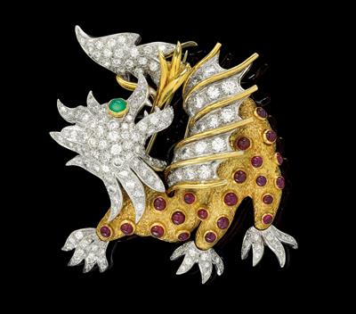 Brillant Rubinbrosche Drache - Erlesener Schmuck