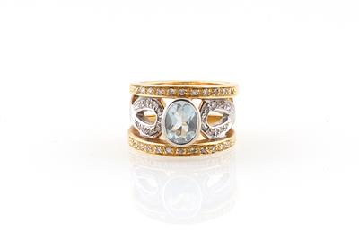 Achtkantdiamant Aquamarin Ring - Klenoty