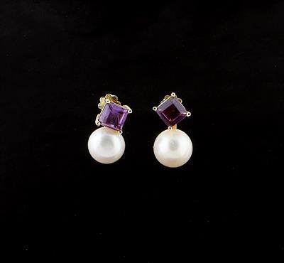 Amethyst Ohrstecker mit Kulturperlen Gehängeteilen - Schmuck