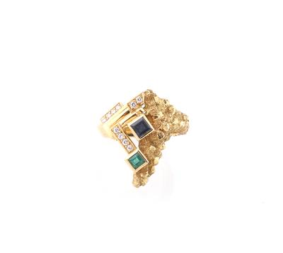 Brillant Saphir Smaragd Ring - Gioielli