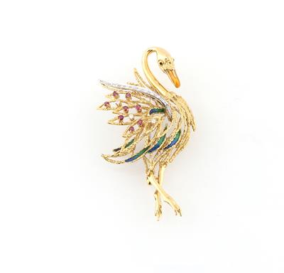 Brillant Rubinbrosche Flamingo - Schmuck