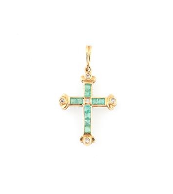 Achtkantdiamanten Smaragd Kreuzanhänger - Schmuck