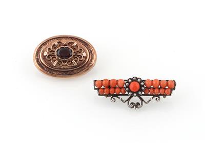 2 Granat Korallen Halbperlen Broschen - Jewellery
