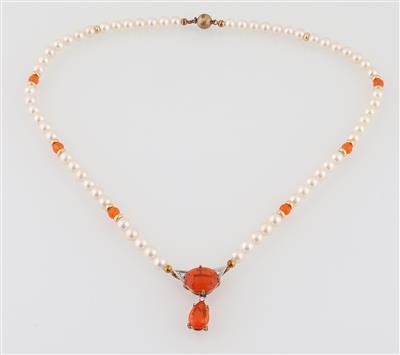 Kulturperlen Feueropal Collier - Schmuck