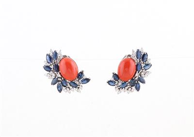 Saphir Korallen Ohrclips - Jewellery