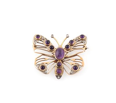 Diamant Amethyst Brosche Schmetterling - Herbstauktion - Diamanten, Farb- und Schmucksteine