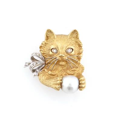 Kulturperlen Brillant Anhänger Katze - Jewellery