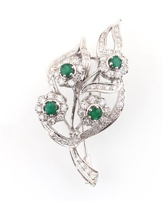 Diamant Smaragd Brosche - Gioielli