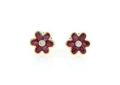 Brillant Rubin Ohrstecker "Blume" - Jewellery