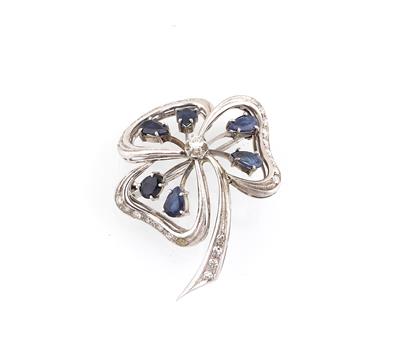 Achtkantdiamant Saphir Brosche Blume - Schmuck