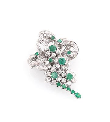 Diamant Smaragd Brosche - Klenoty