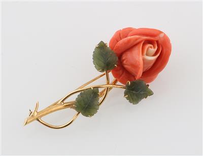 Korallen Nephrit Brosche Rose - Jewellery
