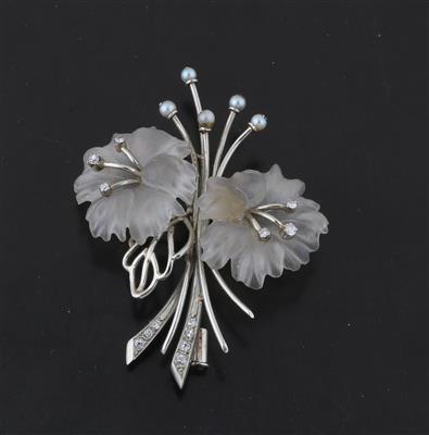 Kulturperlen Diamant Bergkristall Blütenbrosche - Jewellery
