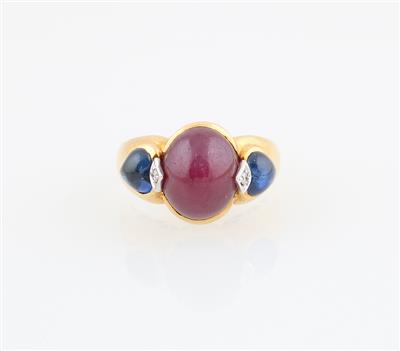 Brillant Rubin Saphir Ring - Schmuck