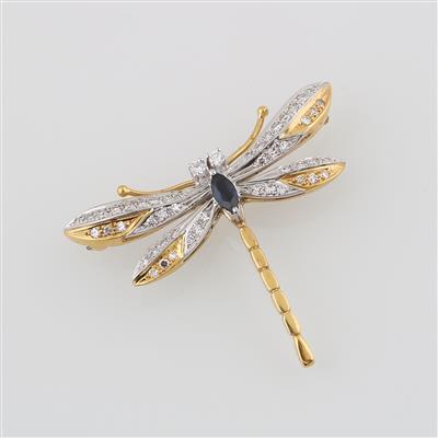 Diamant Saphir Brosche Libelle - Gioielli