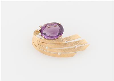 Diamant - Amethyst - Brosche - Jewellery