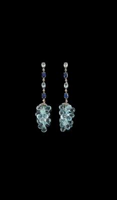 Aquamarin Saphir Ohrsteckgehänge zus. ca. 45 ct - Schmuck