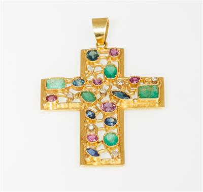 Diamant Rubin Saphir Smaragd Anhänger "Kreuz" - Klenoty