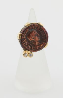 Brillantring mit Münze Römischer Kaiser Gordianus III, 238-244 n. Chr. - Schmuck