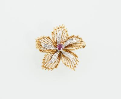 Diamant Rubin Blütenbrosche - Gioielli