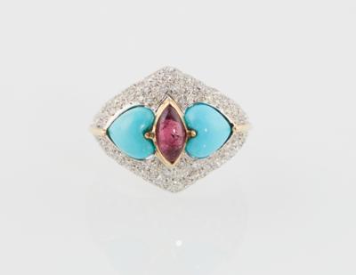 Brillant Rubin Ring mit behandelten Türkisen - Šperky
