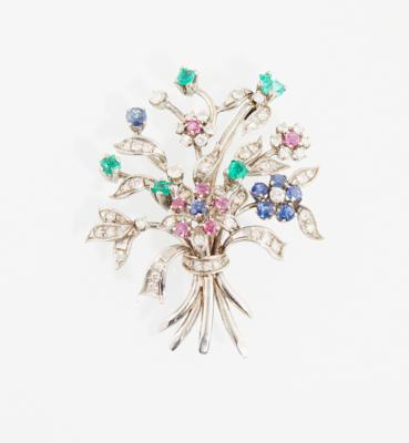 Brillant Farbstein Blütenbrosche - Jewellery
