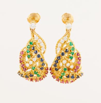 Brillant Rubin Saphir Smaragd Ohrsteckgehänge - Jewellery