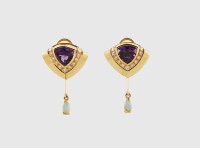 Brillant Opal Amethyst Ohrclips - Jewellery