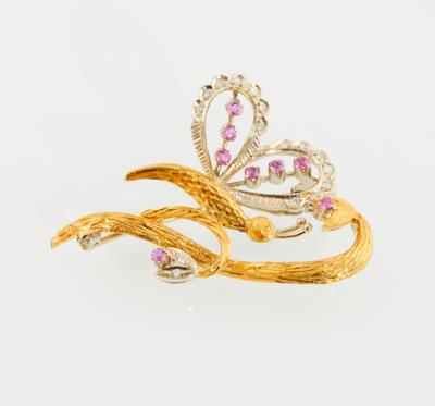 Diamant Rubin Brosche Schmetterling - Gioielli