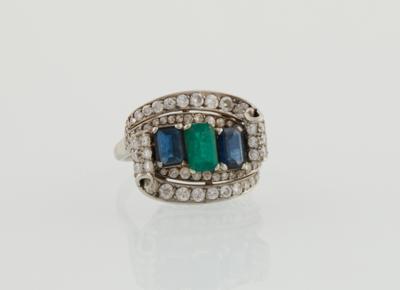 Smaragd Saphirring mit Diamanten - Klenoty