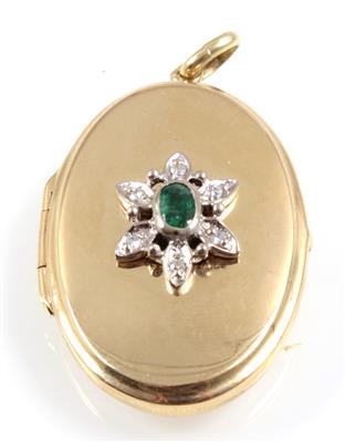 Achtkantdiamant Smaragd Medaillon - Klenoty