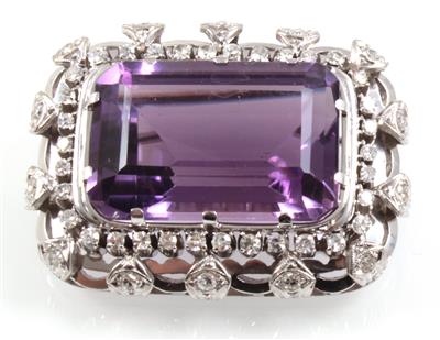 Amethyst Diamantbrosche - Klenoty