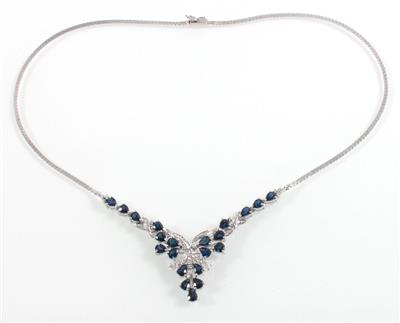 Saphirdiamantcollier zus. 12,80 ct - Klenoty