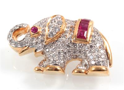 Brillantbrosche "Elefant" zus. ca. 0,50 ct - Schmuck