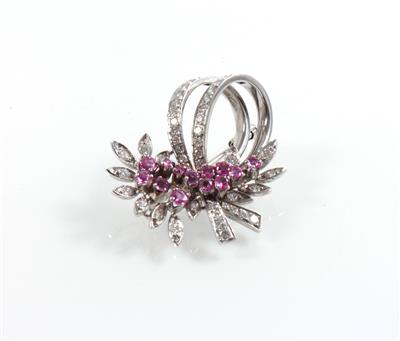 Brillant-Rubinbrosche zus. ca. 0,70 ct - Schmuck