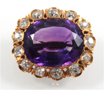 Altschliffdiamant Amethystbrosche - Schmuck Summersale