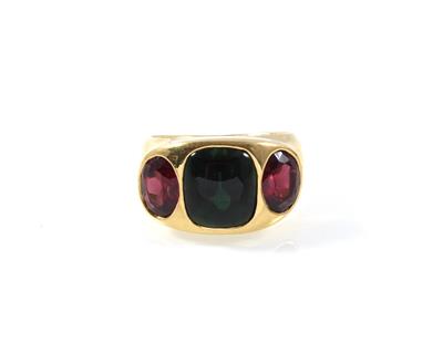 Turmalin Granat Ring - Exklusive Diamanten und Farbsteine