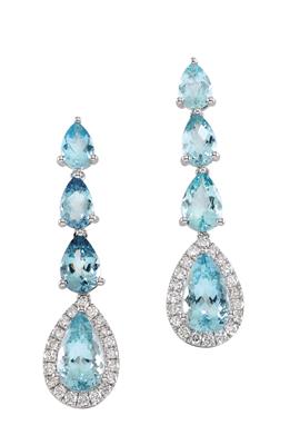 A pair of brilliant and aquamarine ear pendants - Klenoty