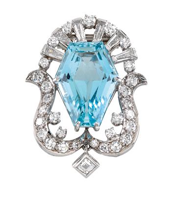 A diamond and aquamarine brooch - Jewellery