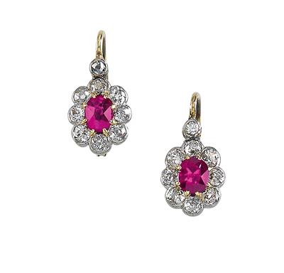 A pair of ear rings set with untreated rubies, total weight ca. 0,40 ct - Klenoty