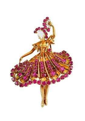 Rubin Diamantbrosche Ballerina - Juwelen