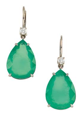 A pair of emerald ear pendants, total weight ca. 26 ct, - Jewellery