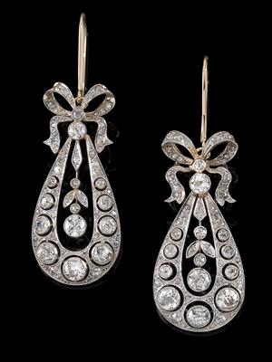 A pair of old-cut diamond ear pendants total weight c. 4.50 ct - Jewellery