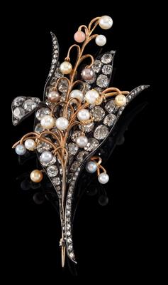 Cultured pearl and diamond brooch total weight c. 7 ct - Klenoty