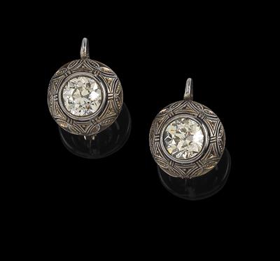 A pair of old-cut diamond earrings total weight c. 2 ct - Jewellery