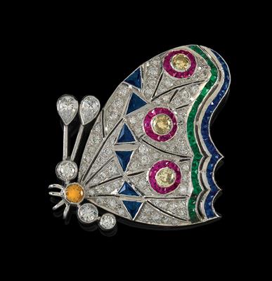 A brilliant and coloured stone brooch in the shape of a butterfly - Jewellery