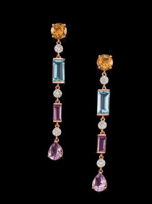 A pair of brilliant and gemstone ear pendants - Klenoty