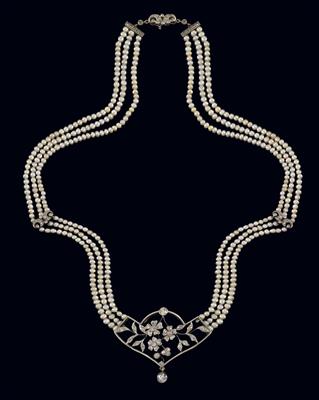 A diamond and Oriental pearl necklace - Klenoty