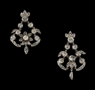 A pair of diamond pendant earrings, total weight c. 3.60 ct - Jewellery